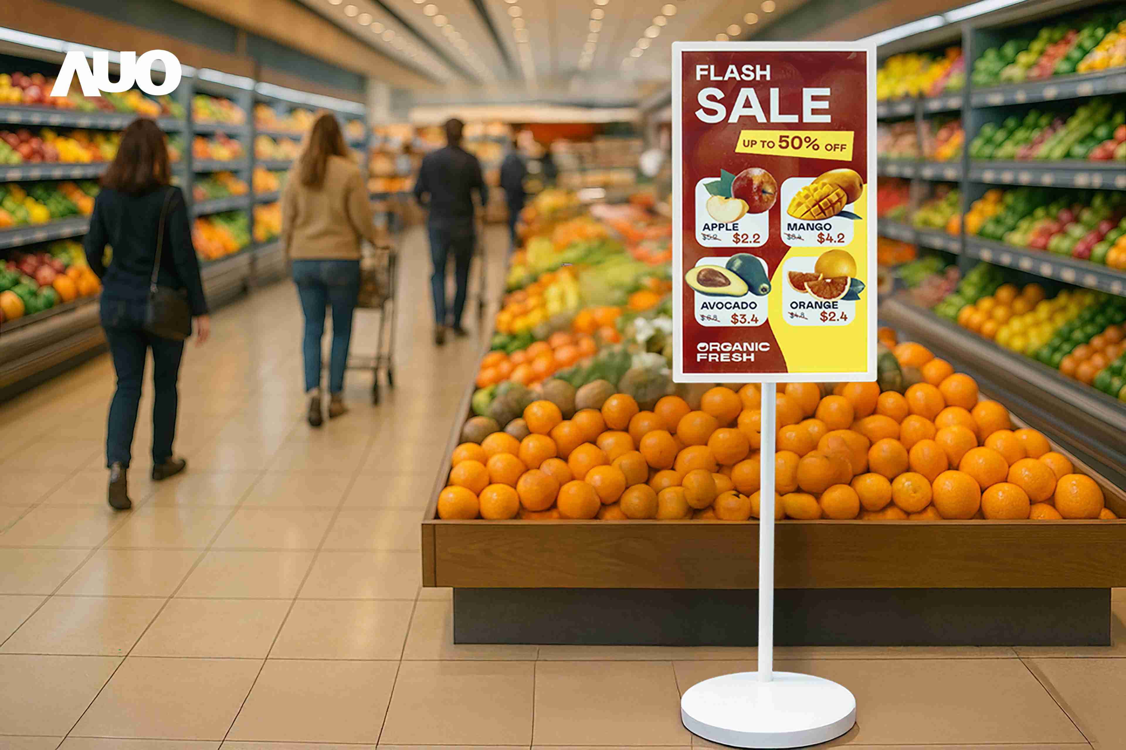 达擎首亮相低功耗、、、、全彩的〝aecoPost电子纸解决方案〞，，仅在更新画面时需要微量的电力驱动，，无需布建电线的便捷设计，，使其可灵活应用、、随意置放，，，并可透过云端或行动装置app，，轻松管理及排程广告内容，，晋升店头营销利器。。。